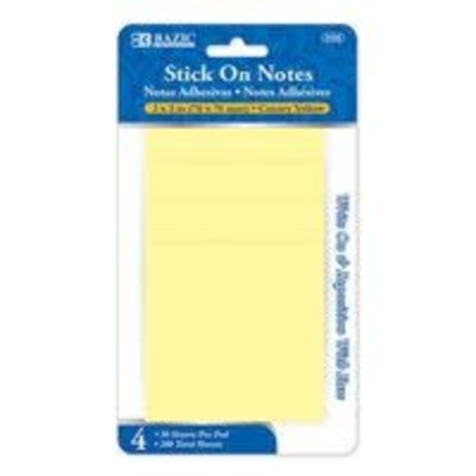 BAZIC Stick On Notes 3" X 3" 50 Ct. (4/Pack) Yellow [5100]