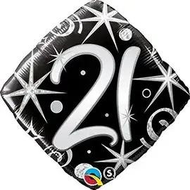 Qualatex 21 Elegant Sparkles & Swirls Diamond Twenty-first birthday 18 Inch Mylar Balloon