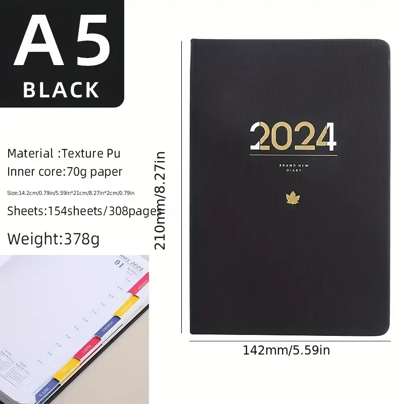 RegoldenBook A5 English Schedule Book Embossed Notebook, Daily Plan