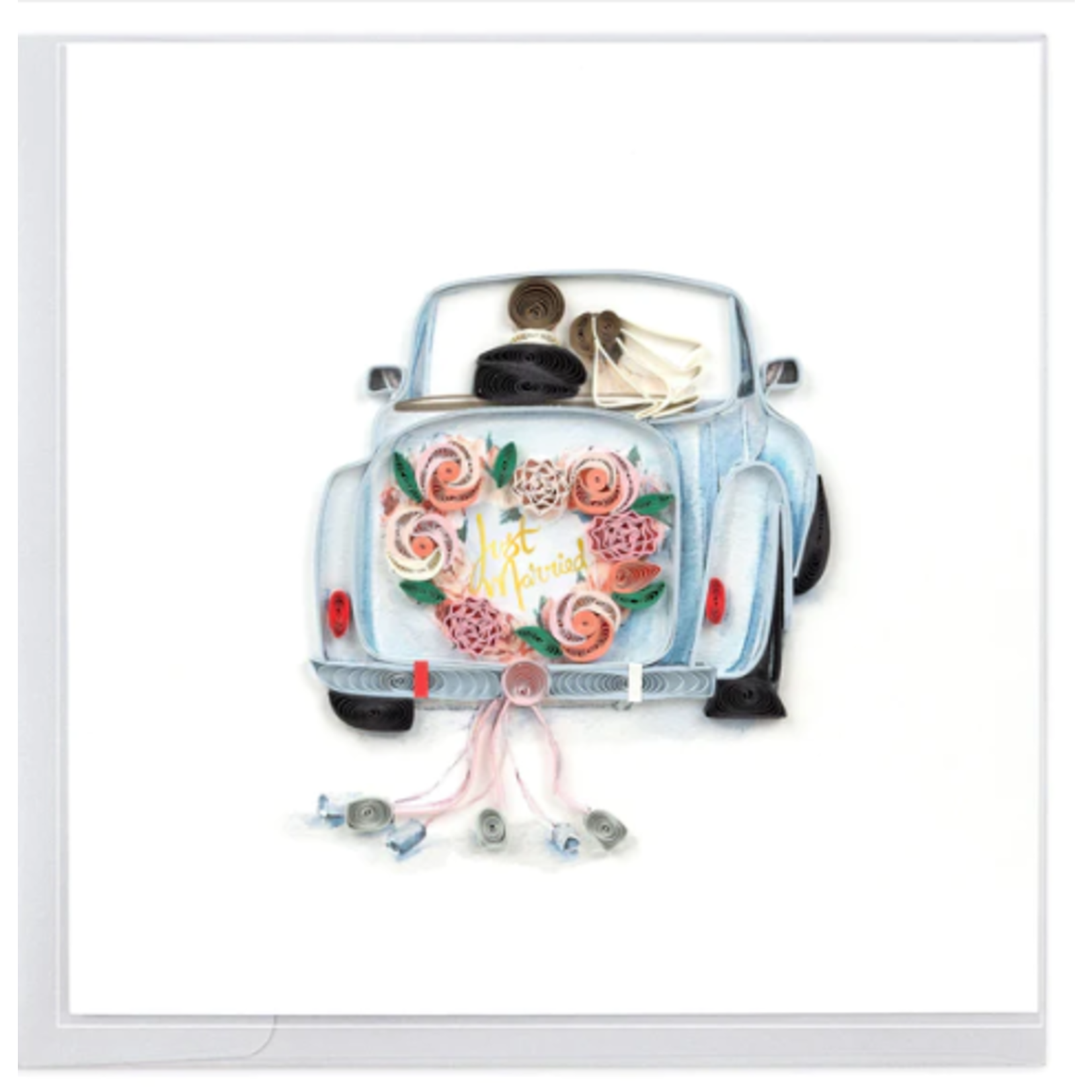 QUILLING CARDS, INC Quilled Just Married Car Wedding Card [LV272]
