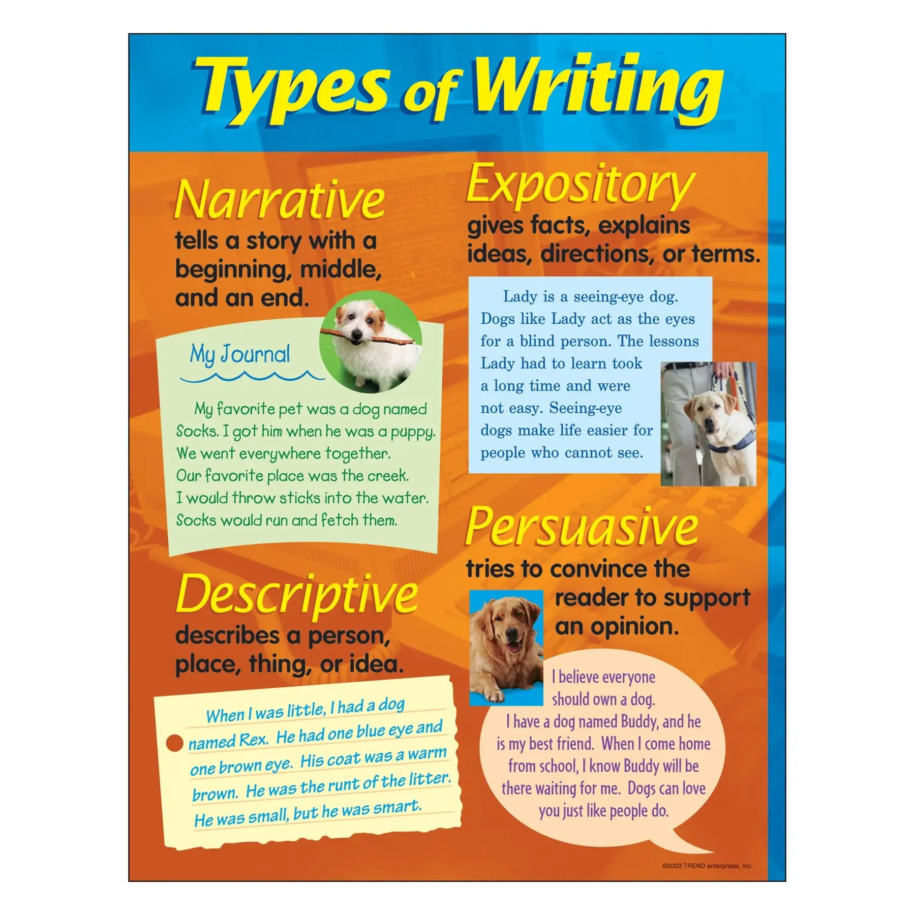 Trend Enterprises Types of Writing Learning Chart School & Office Annex