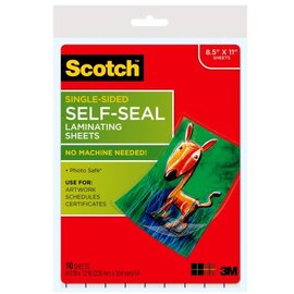 3M Scotch Self-Seal Laminating Pouches, 8-1/2" x 11", Clear, Pack of 10 Laminating Sheets