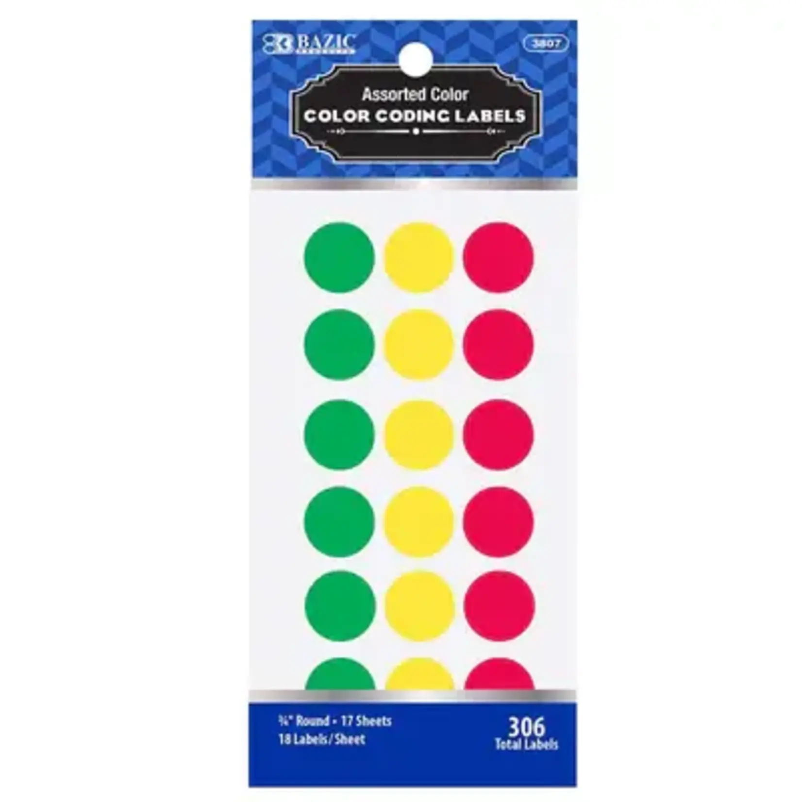 BAZIC BAZIC Assorted Color 3/4" Round Label (306/Pack) [3807]
