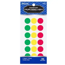 BAZIC Assorted Color 3/4" Round Label (306/Pack)