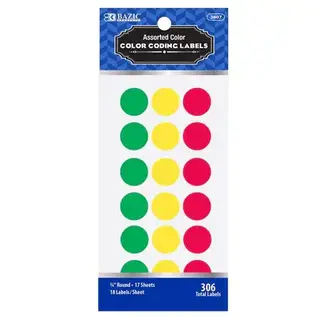 BAZIC Assorted Color 3/4" Round Label (306/Pack)