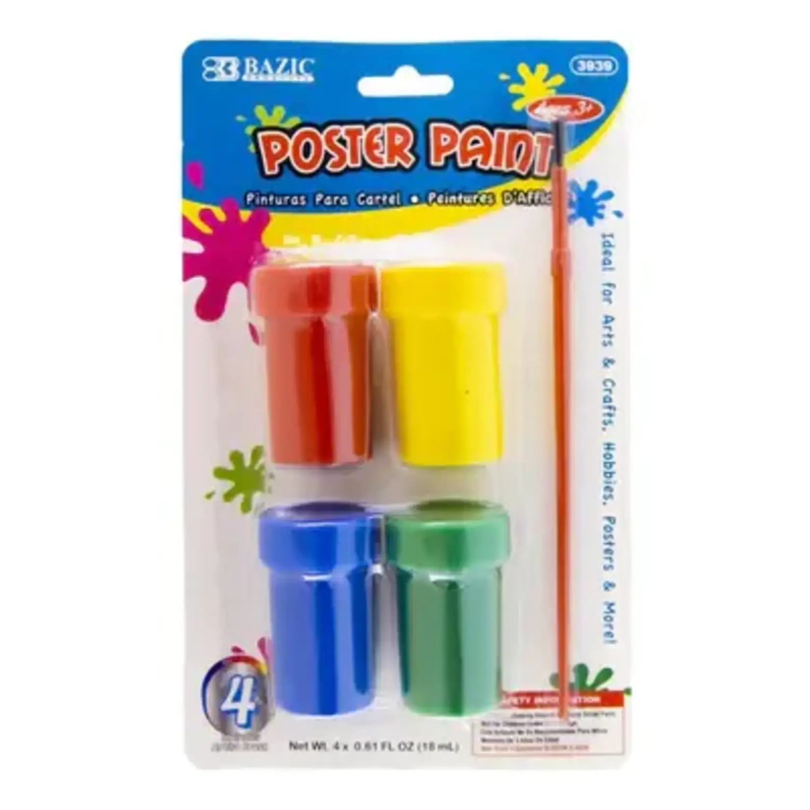 BAZIC BAZIC 0.6 FL OZ (18 mL) 4 Color Poster Paint w/ Brush [3939]
