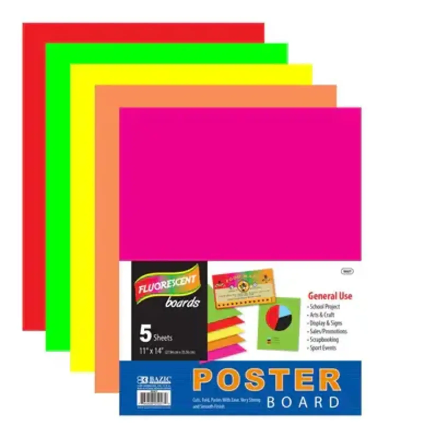 BAZIC BAZIC 11" X 14" Multi Color Fluorescent Poster Board (5/Pack) [5027]