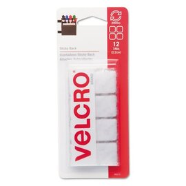 Velcro Companies VELCRO Brand Sticky-Back Hook & Loop Fasteners, 7/8" sq., White, 12/Pack