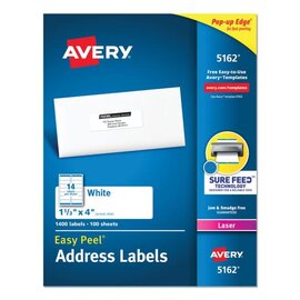 AVERY Avery Easy Peel White Address Labels w/ Sure Feed Technology, Laser Printers, 1.33 x 4, White, 14/Sheet, 100 Sheets/Box