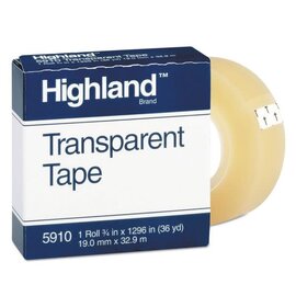 3M Highland Transparent Tape, 1" Core, 0.5" x 36 yds, Clear