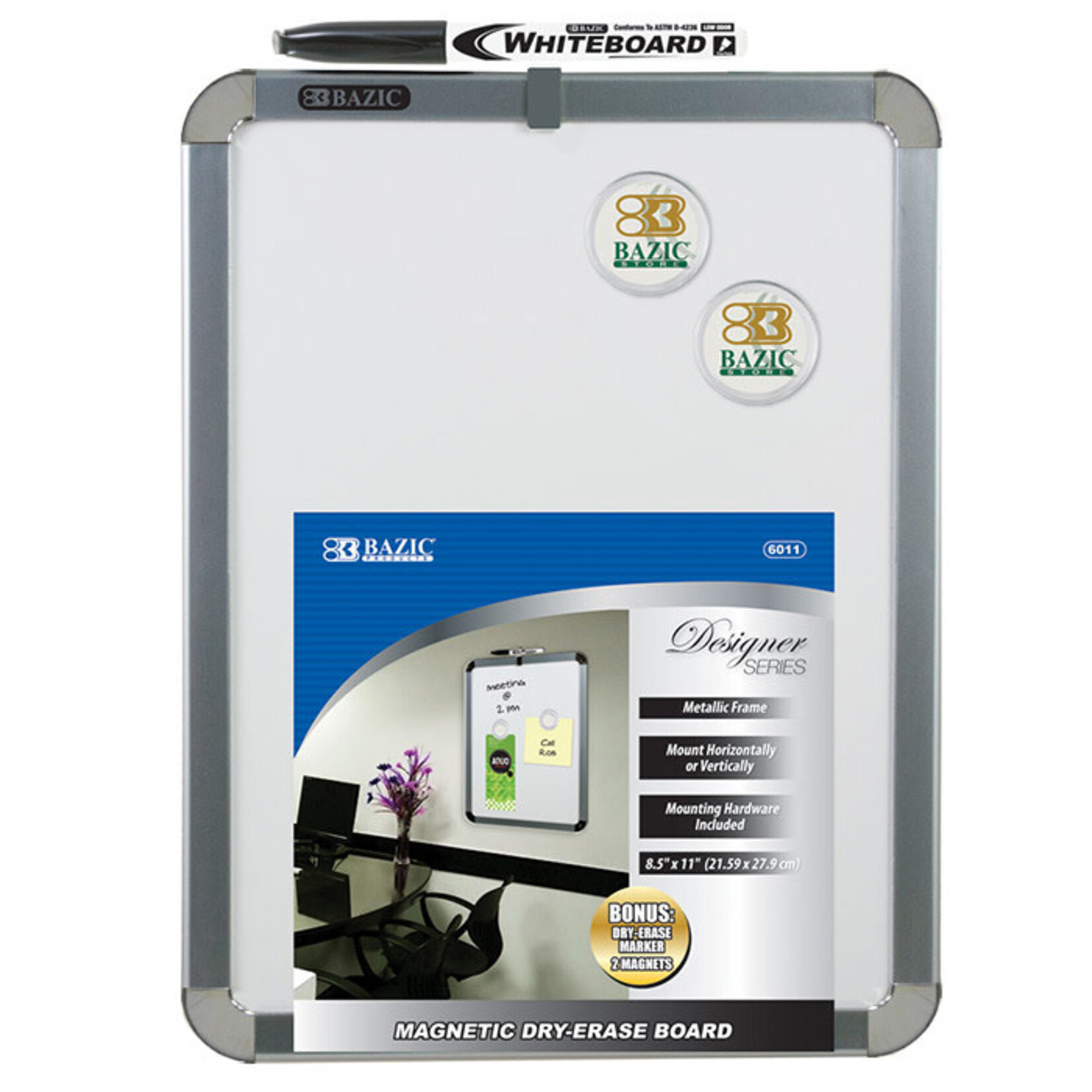 BAZIC 8.5" X 11" Magnetic Dry Erase Board w/ Marker [6011]