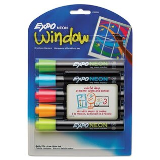 Sanford Brands Expo Neon Count Dry Erase Markers, Bullet, 5 Count, Assorted