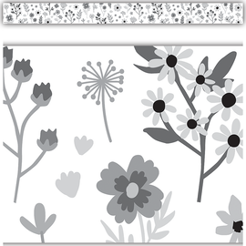 Teacher Created Resources Black and White Floral Straight Border Trim