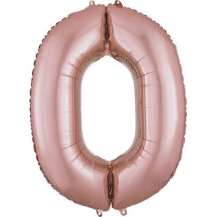 Number 0 Jumbo Balloon 34 Inch Foil Balloon Rose Gold Color