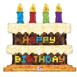 Pixel Birthday Cake  30 Inch Foil Mylar Balloon