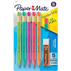 PAPERMATE Paper Mate Handwriting Triangular Mechanical Pencil Set with Lead & Eraser Refills, 1.3mm, Fun Barrel Colors, 8 Count