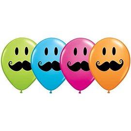 Qualatex SMILE FACE MUSTACHE 11 Inch Assorted Color Latex Balloons 50 Count