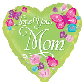 Love You Mom Painterly Heart Shaped 18 Inch Foil Mylar Balloon