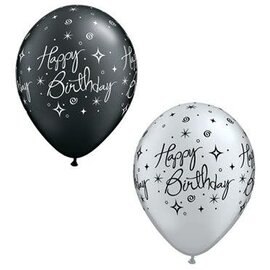Qualatex Elegant Happy Birthday Sparkles & Swirls Latex Balloons 50 Count by Qualatex
