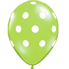 Qualatex Lime Green with White Big Polka Dots 11 inch Latex Balloons 50 Count by Qualatex