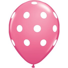 Qualatex Rose Pink  with White Big Polka Dots 11 inch Latex Balloons 50 Count by Qualatex