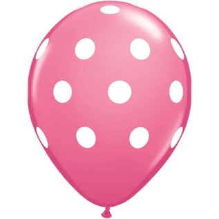 Qualatex Rose Pink  with White Big Polka Dots 11 inch Latex Balloons 50 Count by Qualatex