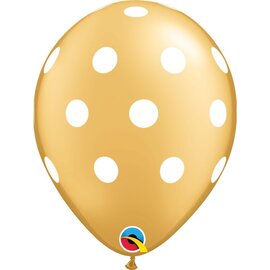 Qualatex Gold with White Big Polka Dots 11 inch Latex Balloons 50 Count by Qualatex