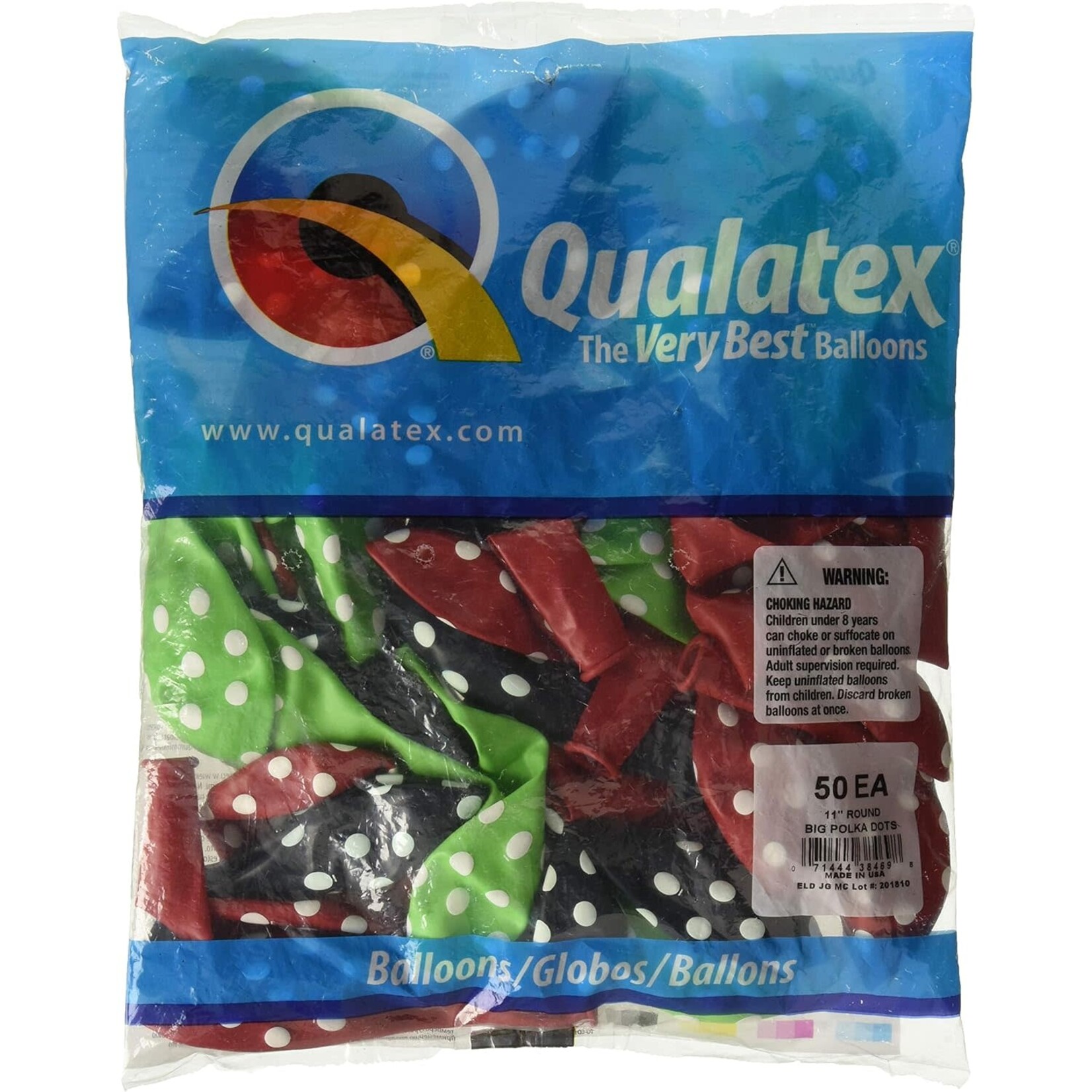 Qualatex Qualatex Assorted Colors with White Big Polka Dots 11 inch Latex Balloons 50 Count [38469]