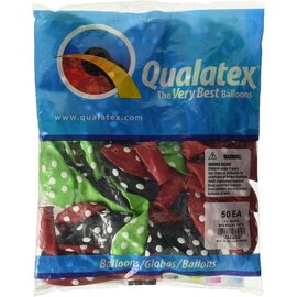 Qualatex Assorted Colors with White Big Polka Dots 11 inch Latex Balloons 50 Count by Qualatex