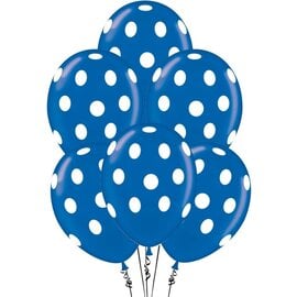 Qualatex Sapphire Blue with White Polka Dots Latex Balloons 12 Pack by Qualatex