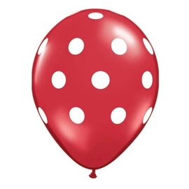 Qualatex Red with White Big Polka Dots 11 inch Latex Balloons 50 Count by Qualatex