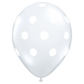 Qualatex Clear with White Big Polka Dots 11 inch Latex Balloons 50 Count by Qualatex
