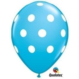 Qualatex Robin's Egg Blue with White Big Polka Dots 11 inch Latex Balloons 50 Count by Qualatex