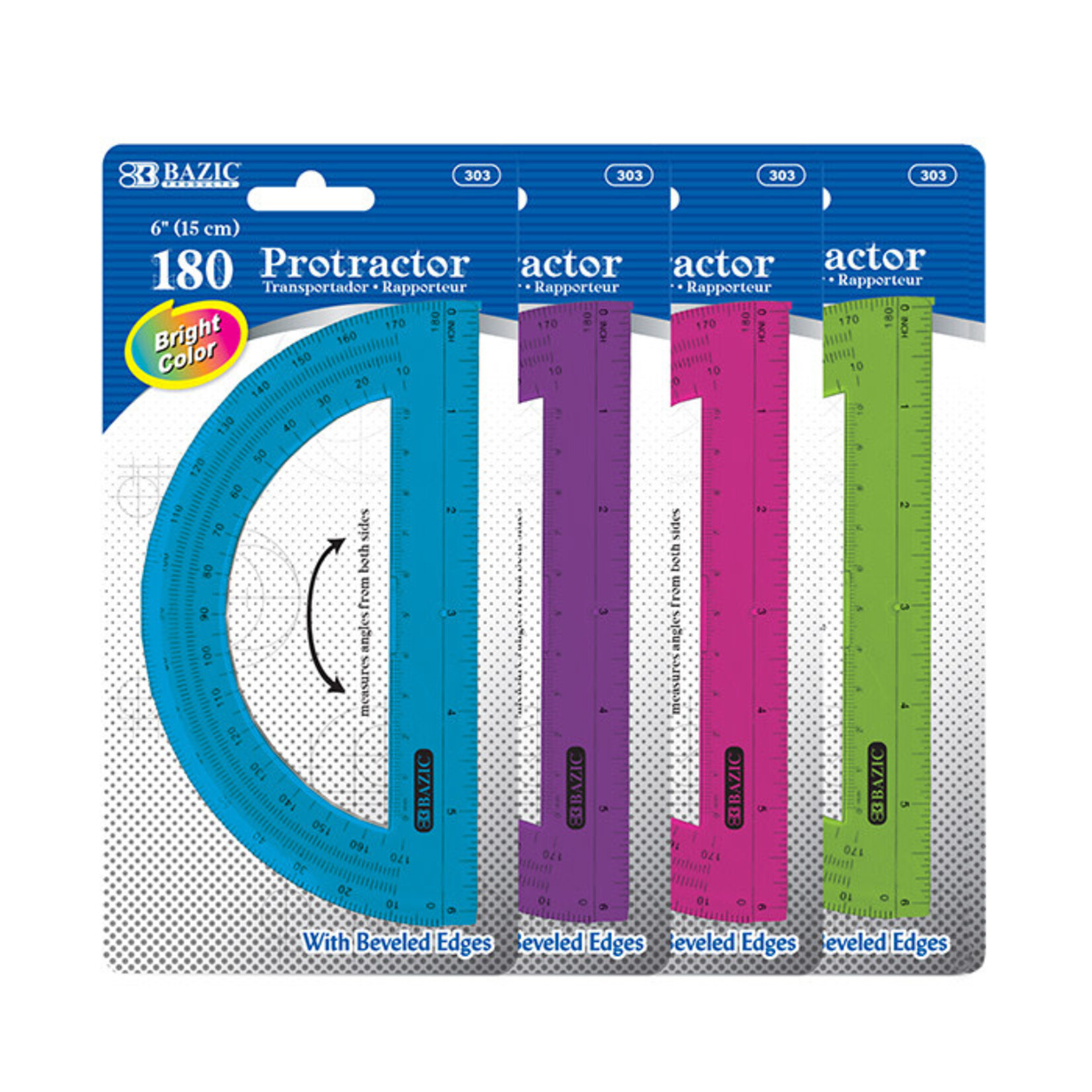 BAZIC BAZIC Assorted Color Semicircular 6 Protractor [303]