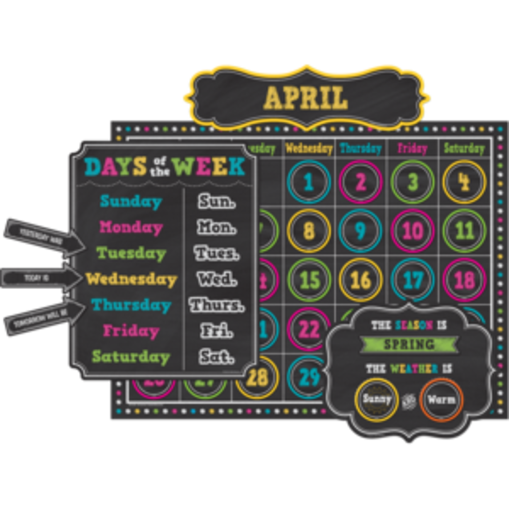 Teacher Created Resources Chalkboard Brights Calendar Bulletin Board Display Set [TCR5615]