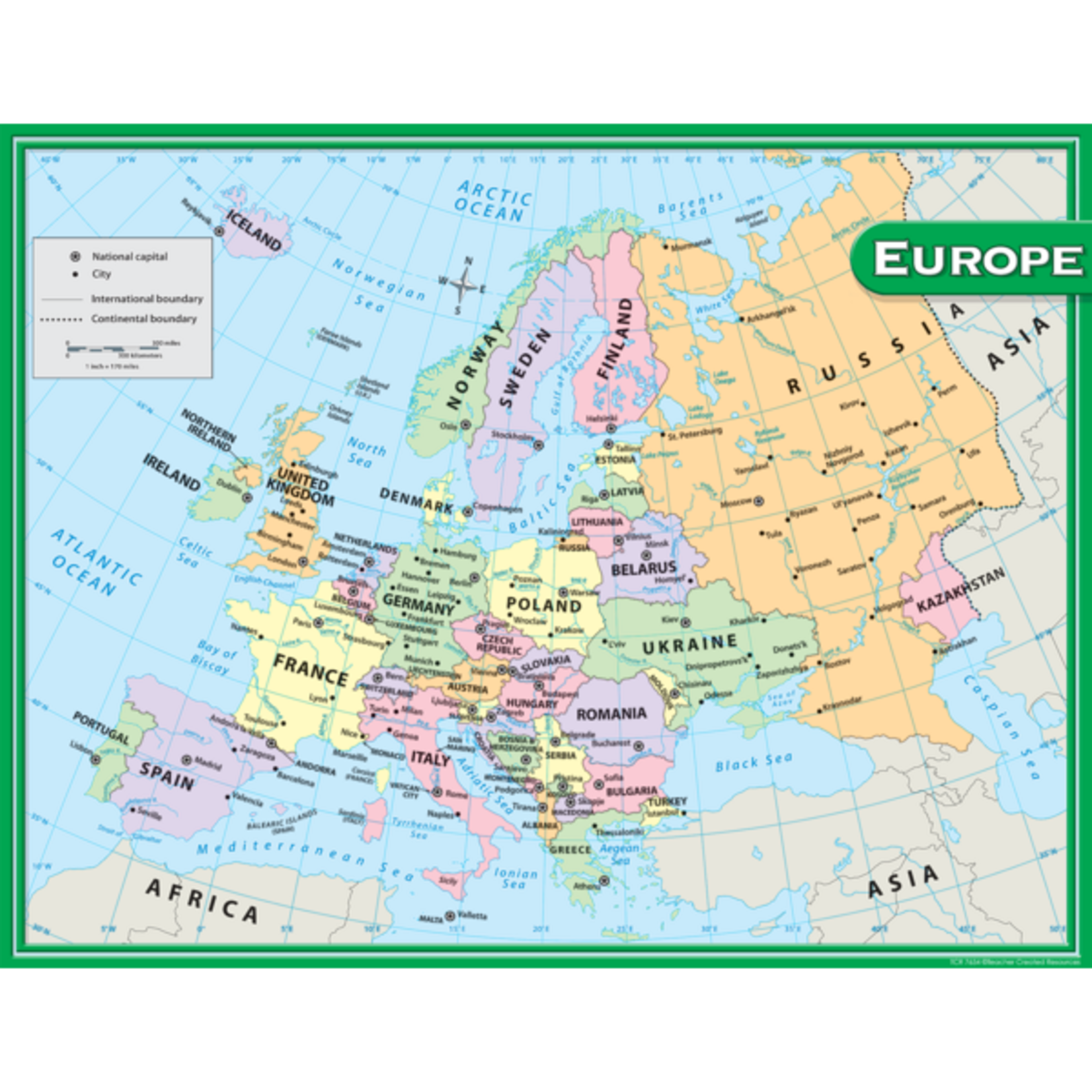 Teacher Created Resources Europe Map Chart 17x22 [TCR7654]