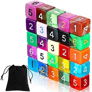TECUnite TecUnite 25 Pieces Polyhedral Dice Set 6-Sided Numbered Dice Set with Black Pouch for Table Games (Colorful)