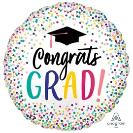 Congrats Grad Colorful Confetti 18 Inch Foil Mylar Balloon