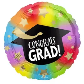Congrats Grad Colorful Cap 18 Inch Foil Mylar Balloon
