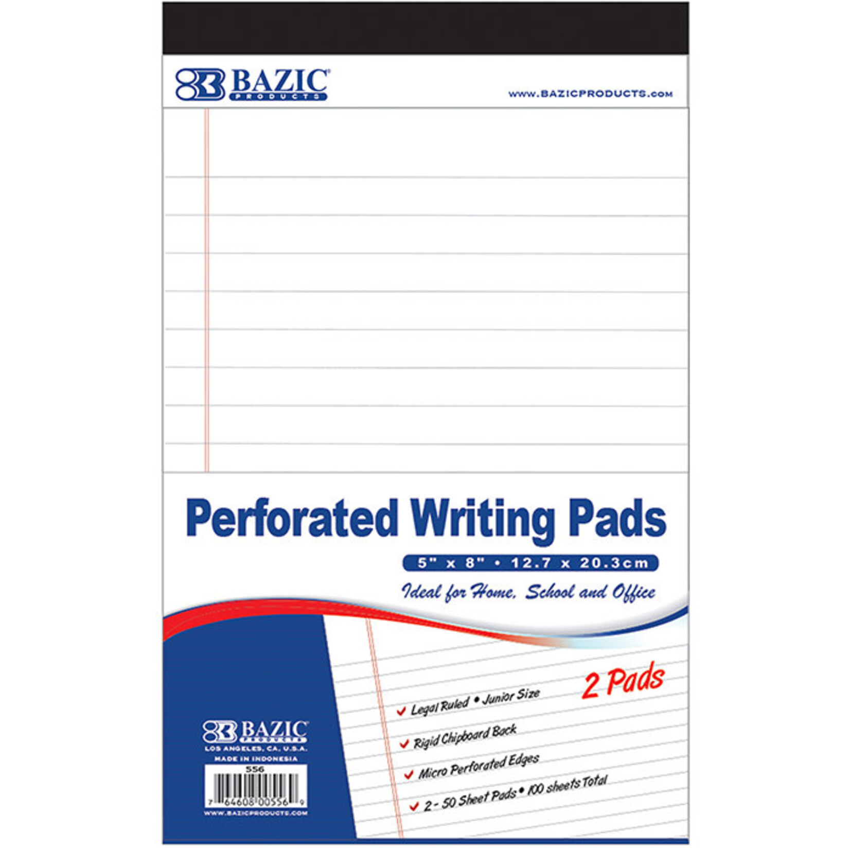 BAZIC BAZIC 50 Ct. 5" X 8" White Jr. Perforated Writing Pads (2/Pack) [556]