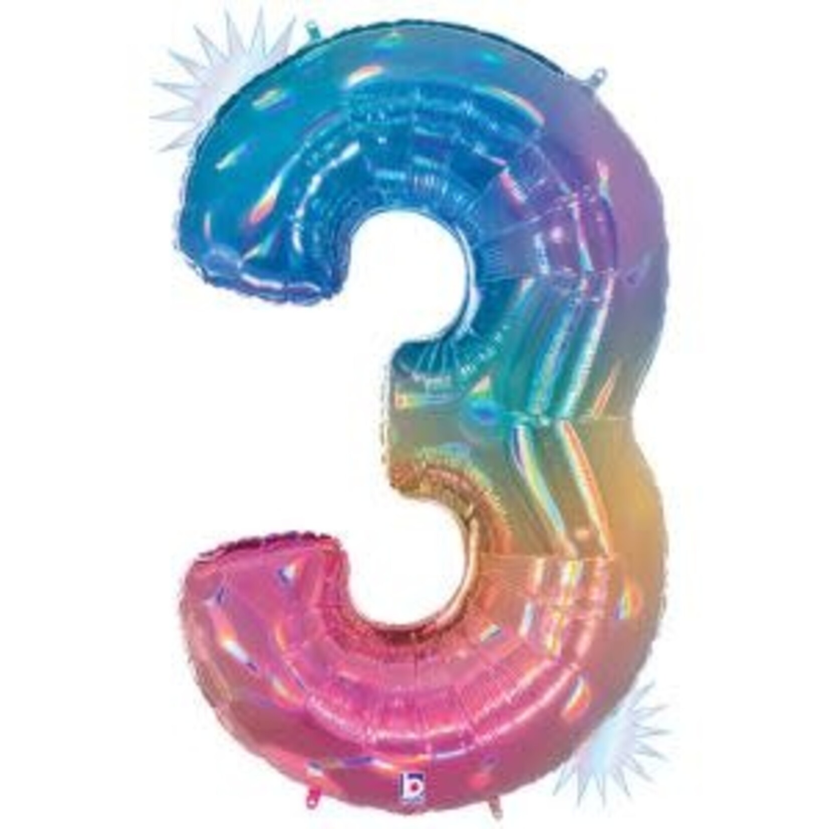 Betallic Megaloon Number 3 Opal Rainbow 34 Inch  Foil Mylar Balloon [15843RW]