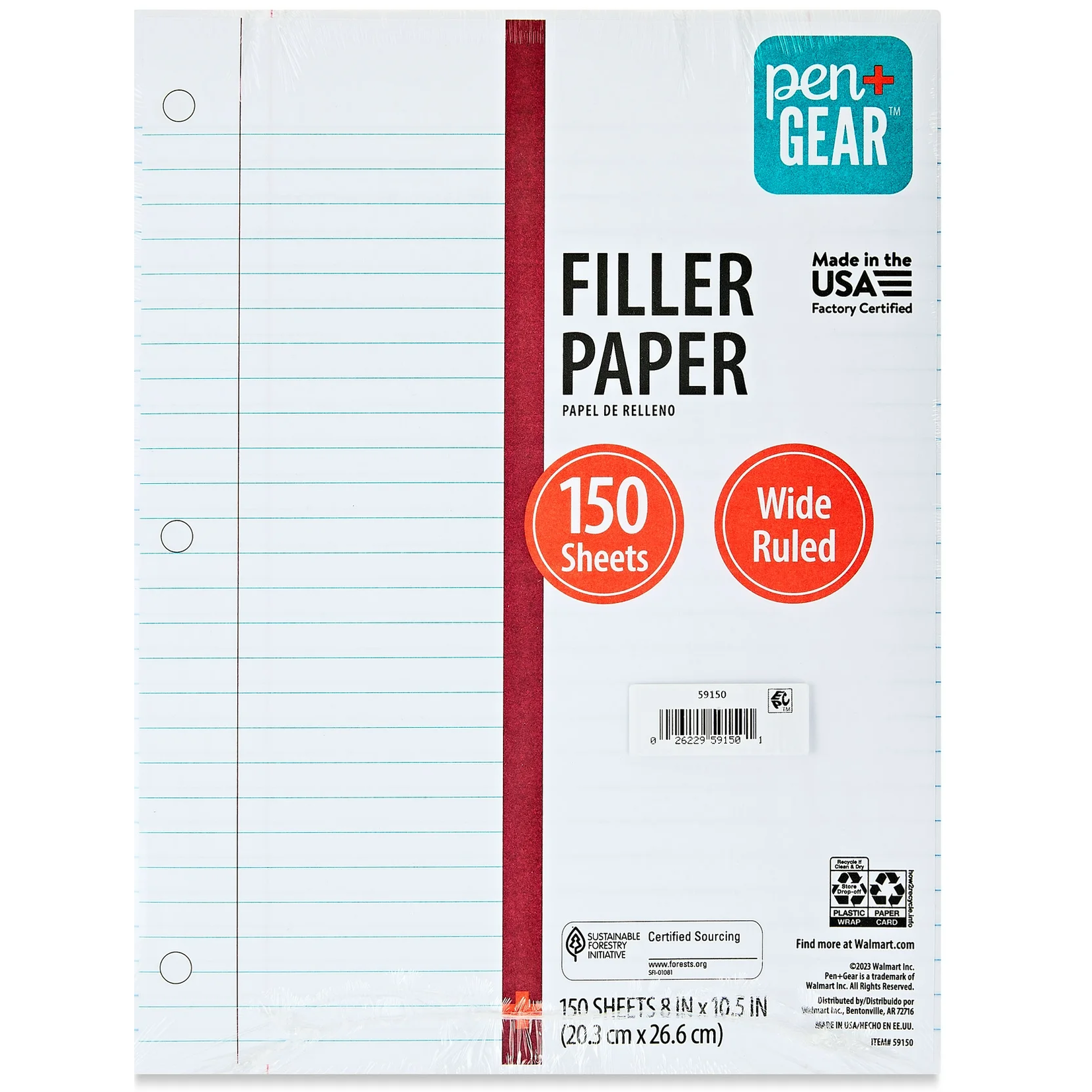 Pen & Gear Pen+Gear Wide Ruled Filler Paper 150 Sheets [59150]
