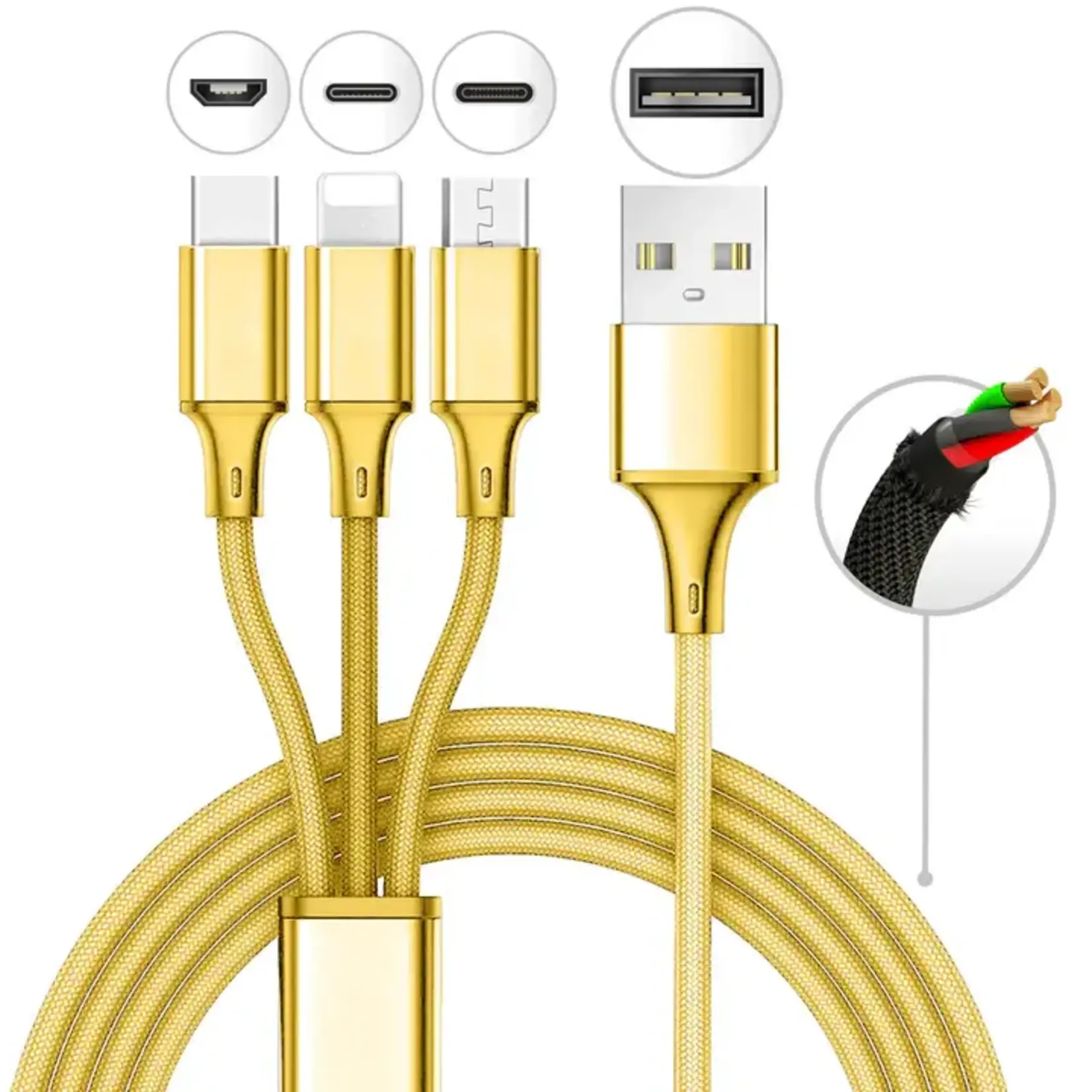 MILA 10 FT 3-in-1 USB Multi Charging Cable - Gold [3C-10F-GLD]