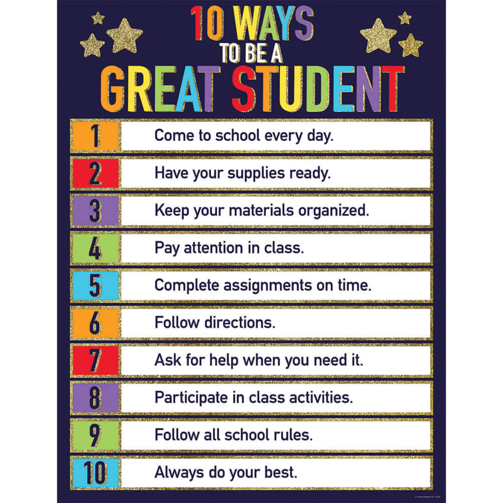 Carson-Dellosa Publishing Group Glitter 10 Ways to be a Great Student Chart 17x22 [CD114249]