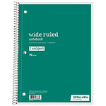 JUST BASICS Just Basics Spiral Notebook, 8" x 10-1/2", 1 Subject, Wide Ruled, 70 Sheets, Green [197229]