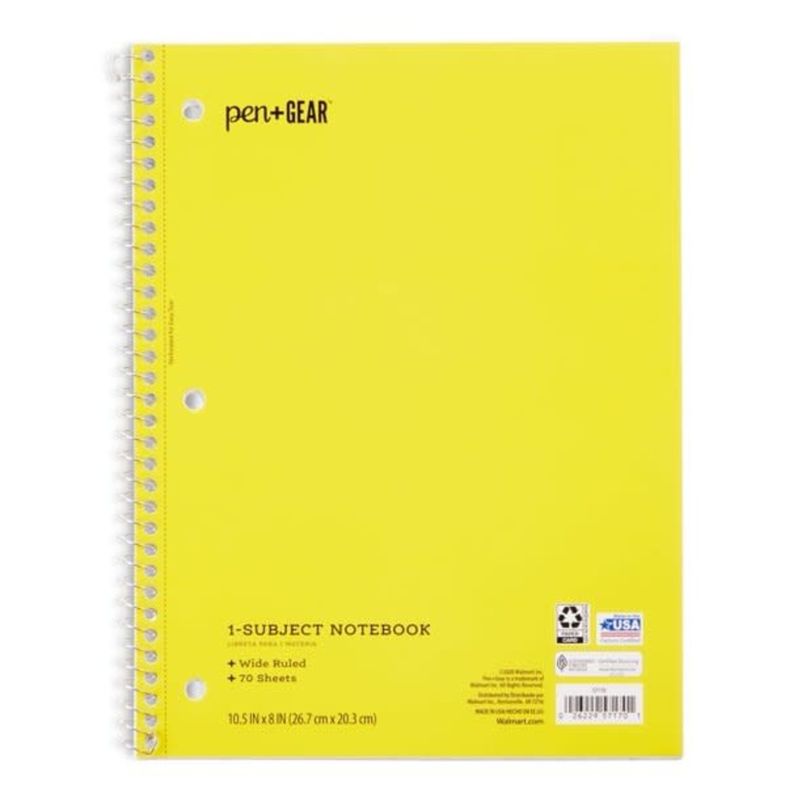 Pen & Gear 1-Subject Notebook, Wide Ruled, 70 Sheets Yellow [57170]