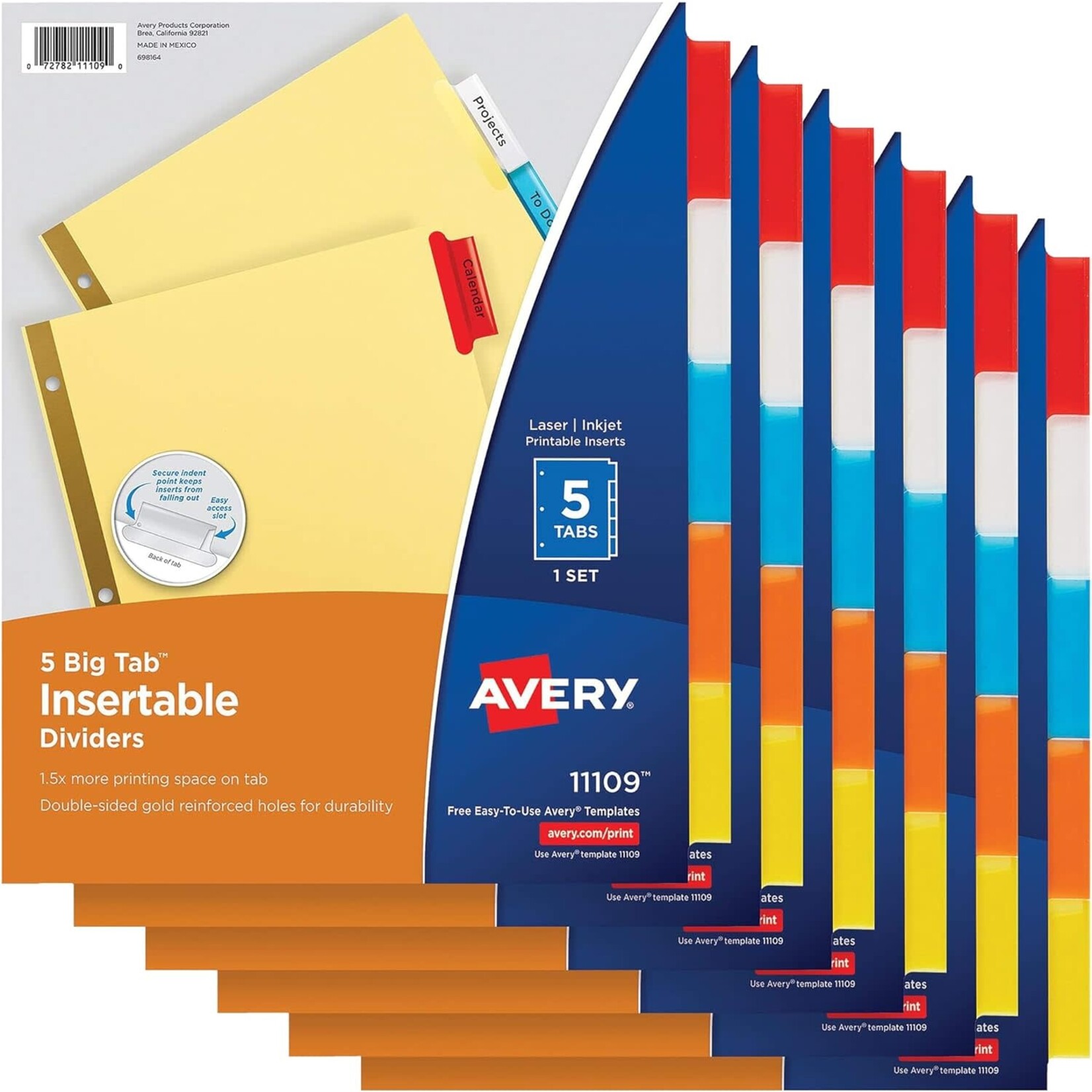 AVERY Avery 5-Tab Binder Dividers, Insertable Multicolor Big Tabs, AVE11109 [AVE11109]