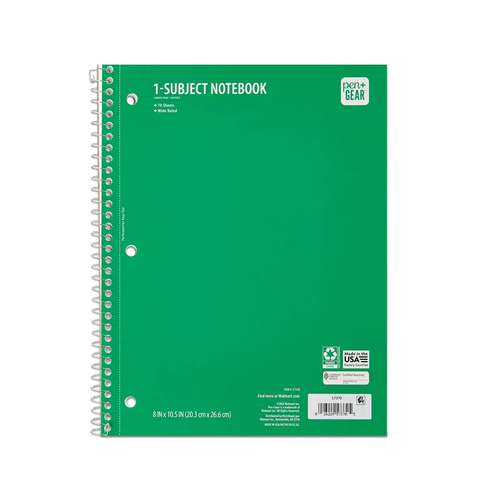 Pen & Gear 1-Subject Notebook, Wide Ruled, 70 Sheets Green [57370]