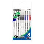 BAZIC BAZIC Prima Assorted Color Stick Pen w/ Cushion Grip (8/Pack) [1738]