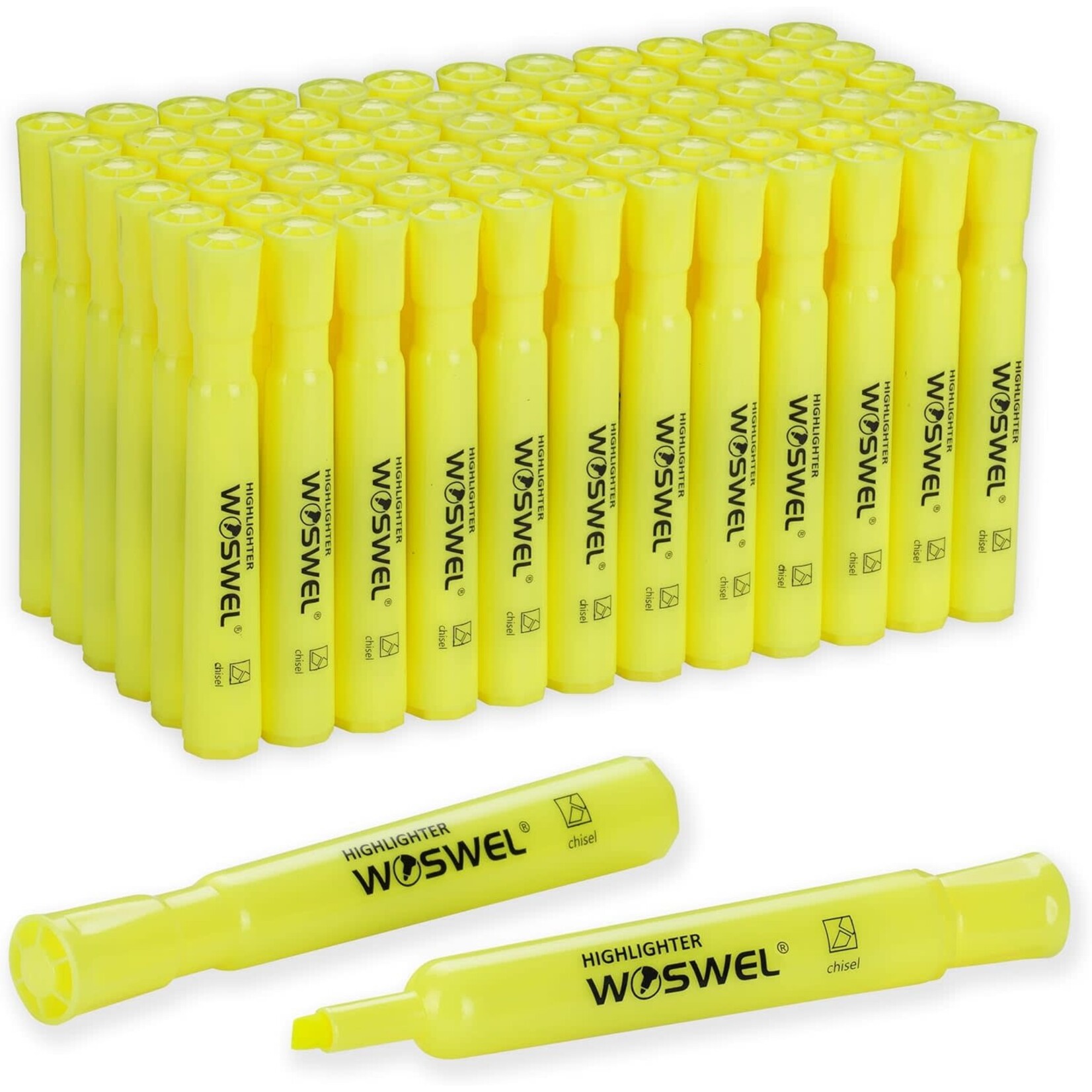 WOSWEL Highlighters Bulk, 72 Pack Tank Style Highlighters Set, Fluorescent Yellow, Chisel Tip [WCH72-Y]